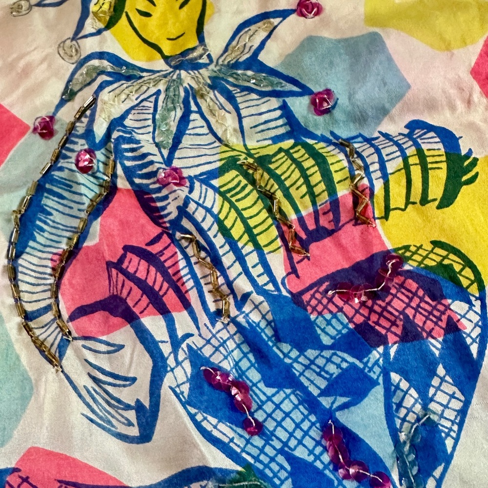 Colorful Jester/Harlequin Patterned Silk Scarf - image 5